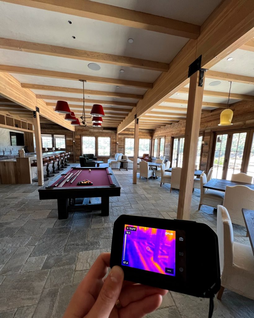 Radiant floor heating thermal image in ranch home.