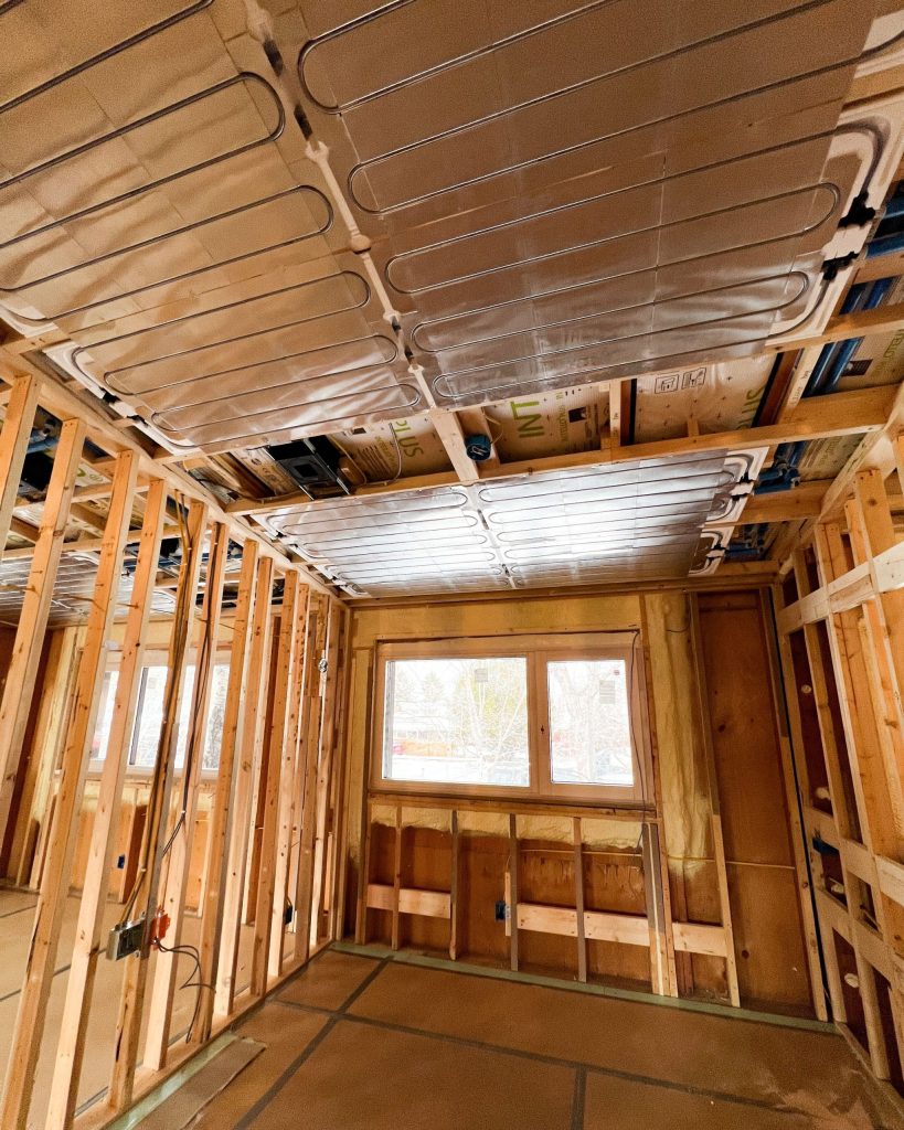 Radiant ceiling system for heating and cooling installed in Bozeman, Montana.