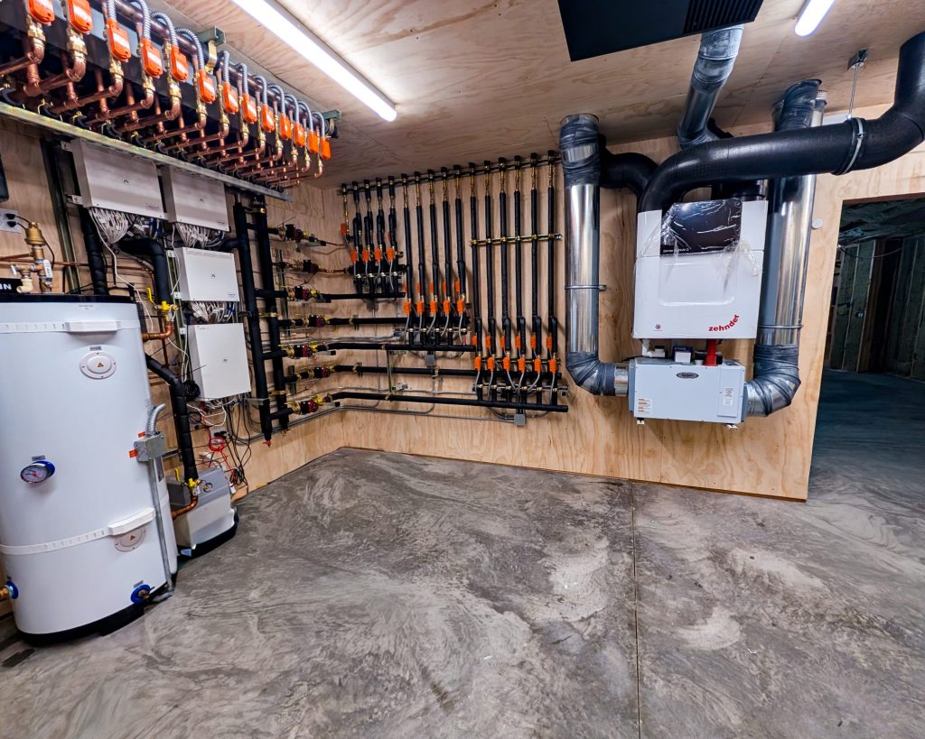 Mechanical Room for hydronic heating and cooling via Jaga FCUs